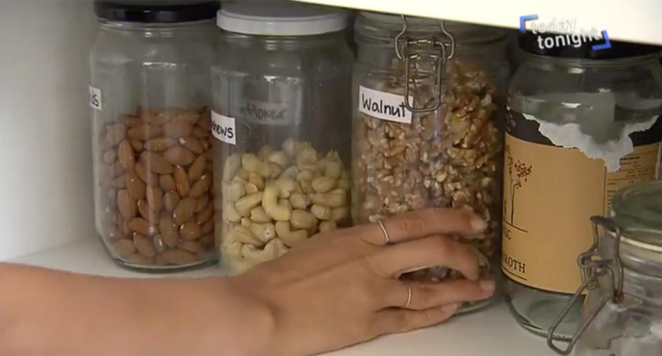 The Woolcott family use reusable jars and containers to store their food. 