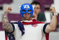 A a fan waits for the start of the World Cup round of 16 soccer match between the Netherlands and the United States, at the Khalifa International Stadium in Doha, Qatar, Saturday, Dec. 3, 2022. (AP Photo/Ebrahim Noroozi)