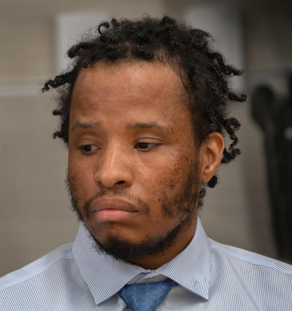 Orlando Mitchell listens during a pretrial hearing Friday, Sept. 8, 2023 at the Community Justice Campus. Mitchell is accused of strangling MCSO Deputy Juhn Durm on July 10, 2023. This is his second murder charge in a year. Last September, he was accused of fatally shooting his ex-girlfriend in the parking lot of a daycare center as she was dropping off her kids.