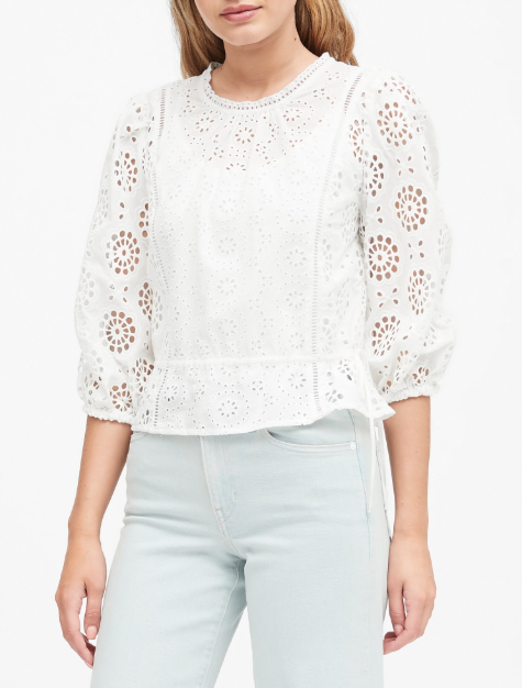Banana Republic Unlined Eyelet Cropped Top in white