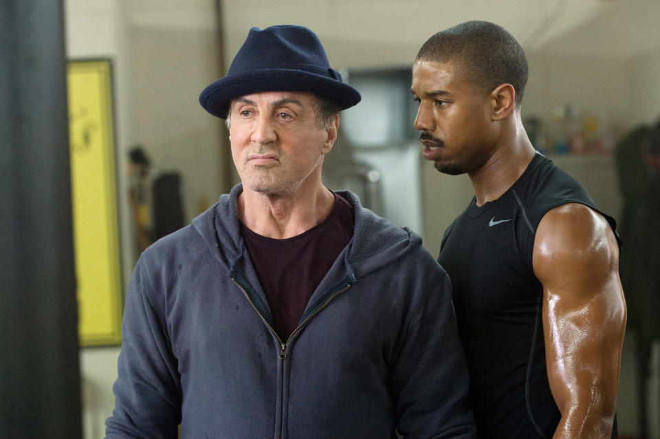 CREED, from left: <a href="https://deadline.com/tag/sylvester-stallone/" rel="nofollow noopener" target="_blank" data-ylk="slk:Sylvester Stallone;elm:context_link;itc:0;sec:content-canvas" class="link ">Sylvester Stallone</a>, Michael B. Jordan, 2015. ph: Barry Wetcher/©Warner Bros./Courtesy Everett Collection