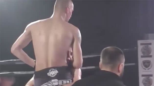 Tschapelia lifts Wroblewski only seconds after knocking him out. Pic: Fight24.tv