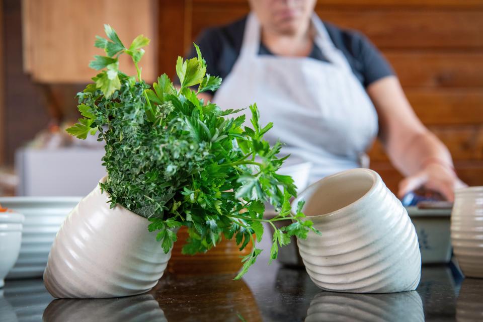Many of the housewares sold on Modern Prairie do double duty, like this salt holder that also works to hold herbs.