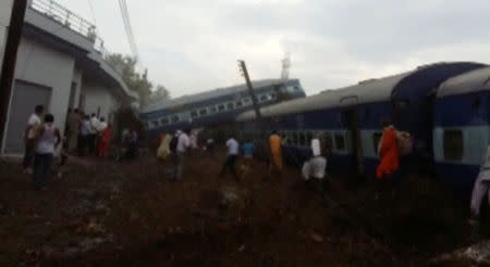 Derailed carriages of Kalinga-Utkal express train are seen in Khatauli, Uttar Pradesh, India in this still taken from video August 19, 2017. ANI/via REUTERS TV THIS IMAGE HAS BEEN SUPPLIED BY A THIRD PARTY. NO RESALES. NO ARCHIVES. NO ACCESS MEDIACORP/ARD/BBC.