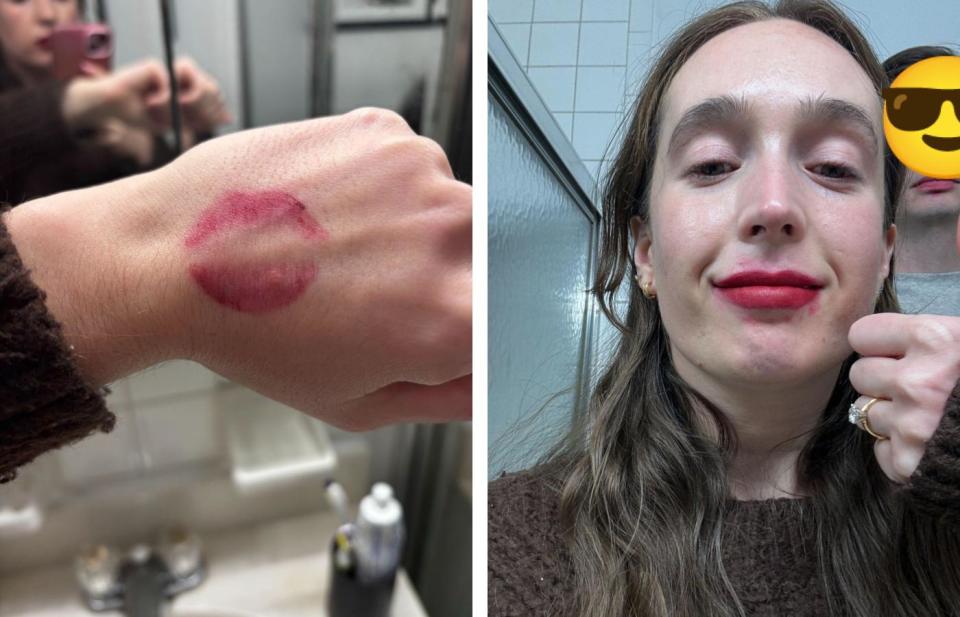 As you can see, the lipstick did not last the final kissing test. 