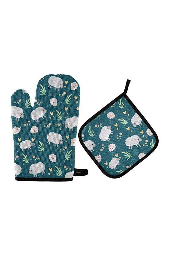 4) Oven Mitts and Pot Holders Sets, Cute Sheep
