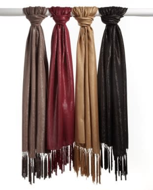 Pashminas with a metallic finish spruce up any outfit.