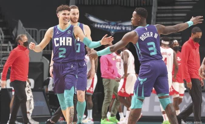 LaMelo Ball (2) and Terry Rozier (3) were bright spots on last season's much-improved Charlotte Hornets team.