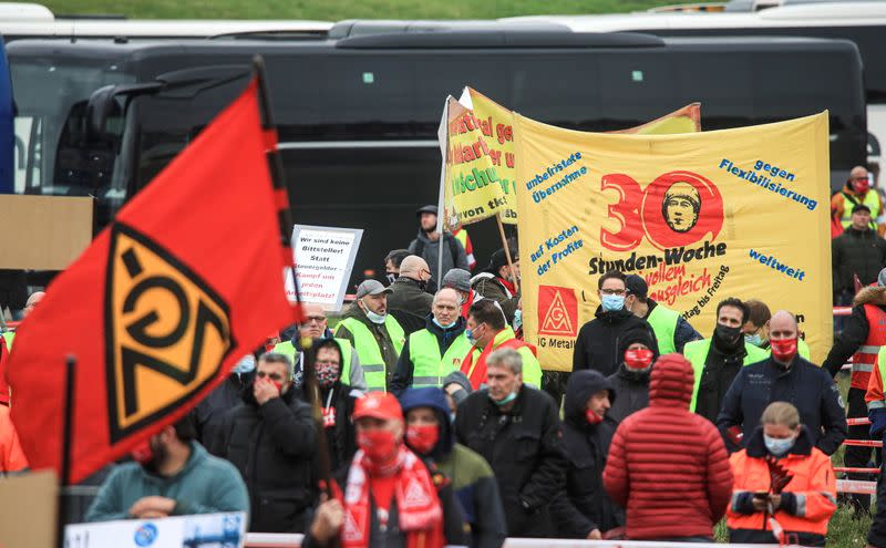 Thyssenkrupp steel workers hold protest in Duesseldorf