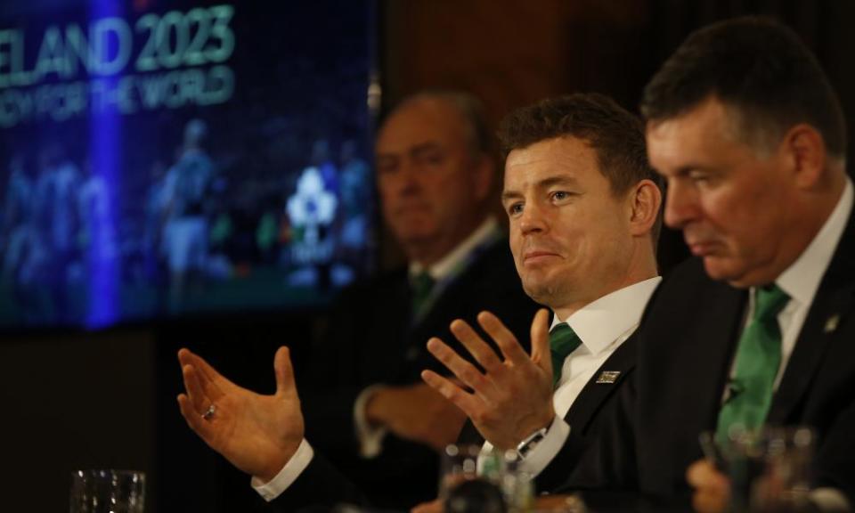 Brian O’Driscoll, centre, promised ‘100,000 welcomes’ during Ireland’s presentation for the 2023 Rugby World Cup