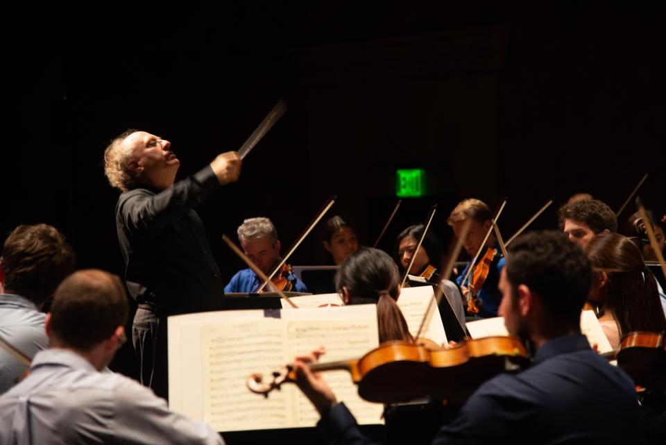 Jeffrey Kahane, artistic director of the Sarasota Music Festival, conducts a program with festival fellows, the students who attend the three-week program.