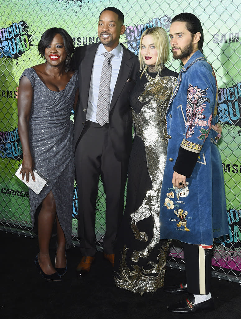 <p>‘Suicide Squad’ Premiere</p><p>Viola Davis, Will Smith, Margot Robbie and Jared Leto on Aug. 1, 2016, in New York. (Photo: Jamie McCarthy/Getty Images)</p>