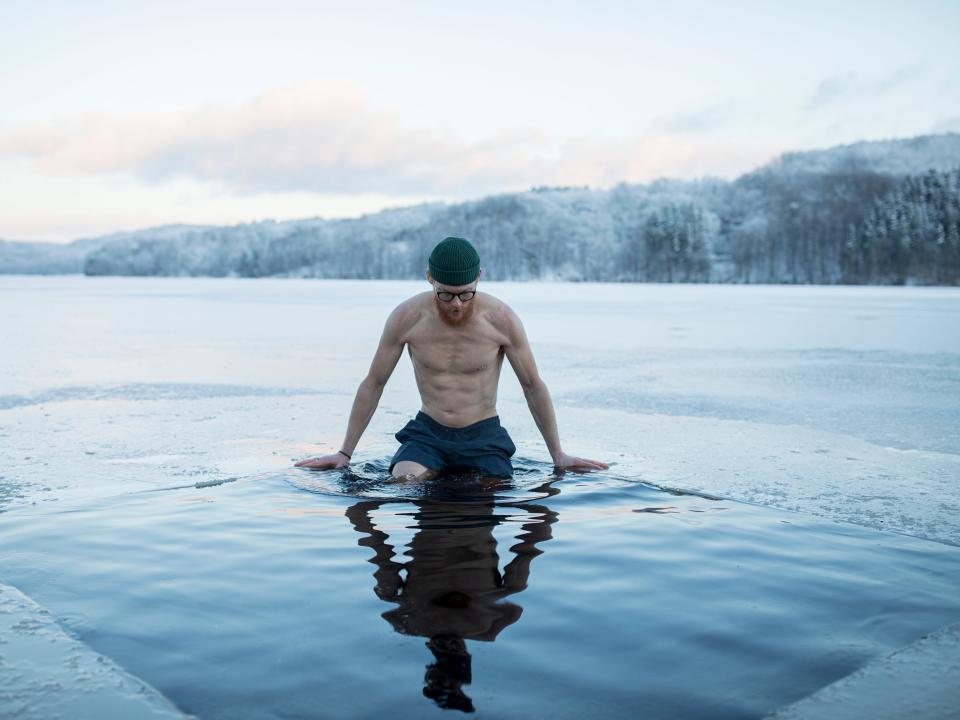 A man in ice water.