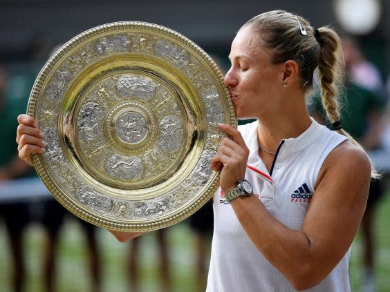 Angelique Kerber celebrates her Wimbledon victory (REUTERS)