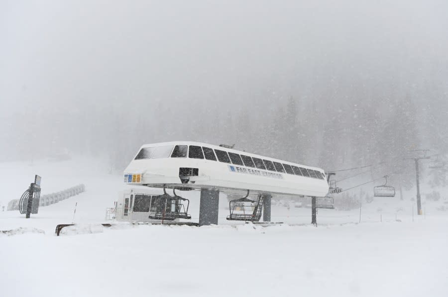 The ski lift at Palisades Tahoe is closed after an avalanche occurred on Wednesday, Jan. 10, 2024, in Tahoe, Calif. (AP Photo/Andy Barron)
