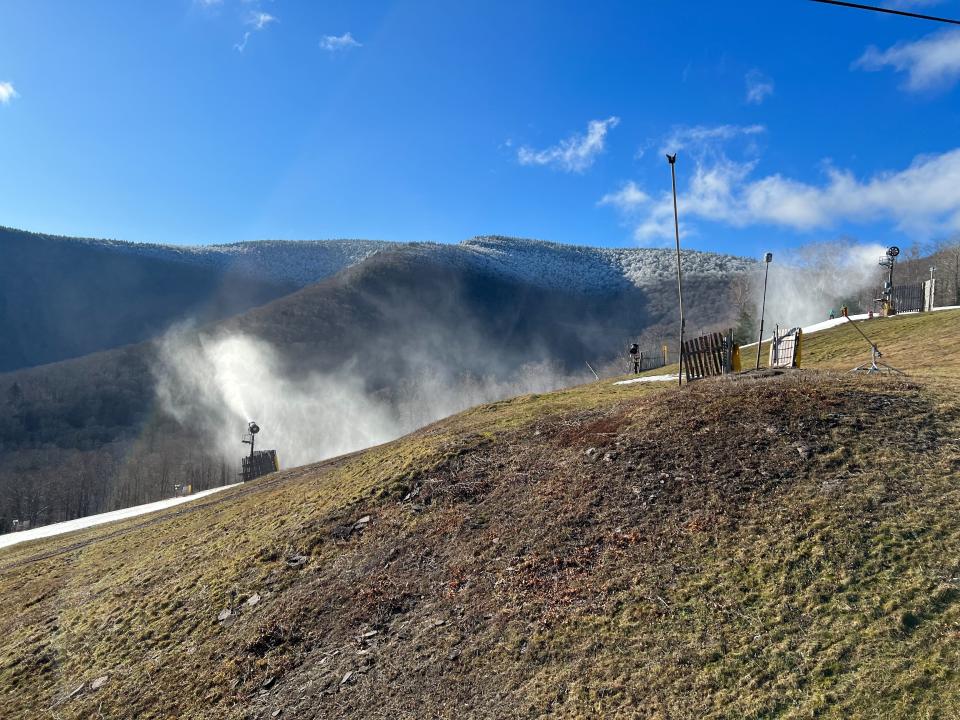 The snow guns in operation at Hunter.