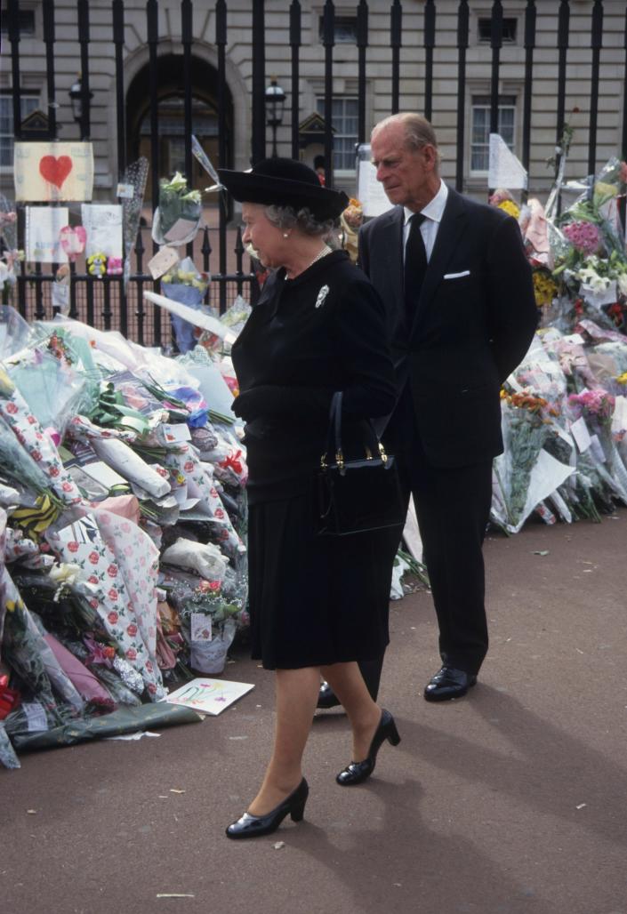 Queen Elizabeth II, Prince Philip at Princess Diana's funeral