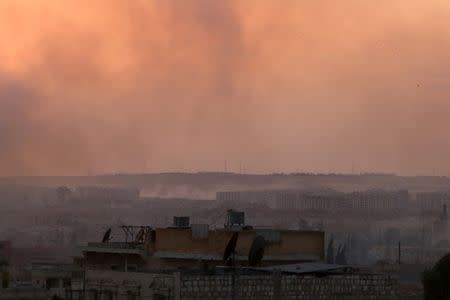 Smoke rises after airstrikes on Aleppo's Castello road, Syria June 2, 2016. REUTERS/Abdalrhman Ismail/File Photo