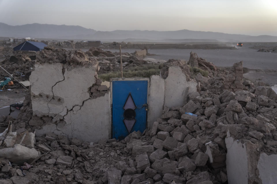 A destroyed house by an earthquake is seen in Zenda Jan district in Herat province, western of Afghanistan, Sunday, Oct. 8, 2023. Powerful earthquakes killed at least 2,000 people in western Afghanistan, a Taliban government spokesman said Sunday. It's one of the deadliest earthquakes to strike the country in two decades. (AP Photo/Ebrahim Noroozi)