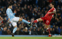 Soccer Football - Carabao Cup Semi Final First Leg - Manchester City vs Bristol City - Etihad Stadium, Manchester, Britain - January 9, 2018 Manchester City's Ilkay Gundogan in action with Bristol City's Marlon Pack Action Images via Reuters/Carl Recine