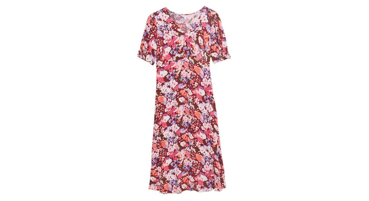 Floral V-Neck Empire Line Midi Tea Dress