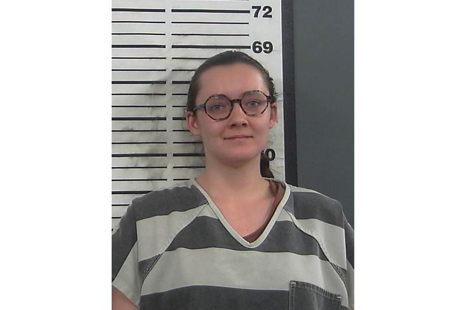 This booking photo provided by the Platte County Sheriff's Office shows Lorna Roxanne Green, Wednesday, March 23, 2023 in Wheatland, Wyo. Green is charged with arson for allegedly setting fire to an abortion clinic under construction in Casper, Wyoming, on May 25, 2022. The fire heavily damaged the clinic, preventing it from opening as scheduled. (Platte County Sheriff's Office via AP)