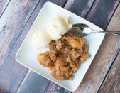<p>If you prefer to keep your desserts tried and true, you can also make apple crisp in your slow cooker. While this recipe takes a bit of preparation time, you won’t have to worry about watching the oven while it bakes. Don’t forget the whipped cream! <i>(Photo/recipe via <a href="http://www.modernlymorgan.com/2014/10/slow-cooker-apple-crisp-recipe.html" rel="nofollow noopener" target="_blank" data-ylk="slk:Modernly Morgan" class="link ">Modernly Morgan</a>)</i></p>