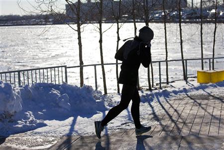 A resident braves the cold as another round of arctic air blasts the midwest, keeping the wind chill in the negative numbers, in Milwaukee, Wisconsin February, 6, 2014. REUTERS/Darren Hauck