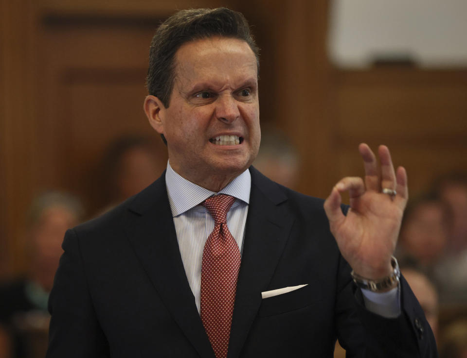 Defense attorney Alan Jackson gives his closing arguments in the Karen Read trial at Norfolk Superior Court on Tuesday, June 25, 2024 in Dedham, Mass. Read is accused of killing her boyfriend Boston police Officer John O'Keefe, in 2022. (Nancy Lane/The Boston Herald via AP, Pool)