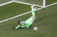 <p>England goalkeeper Jordan Pickford makes another great save </p>