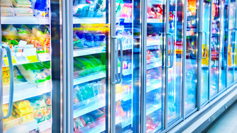 Frozen food section of grocery store