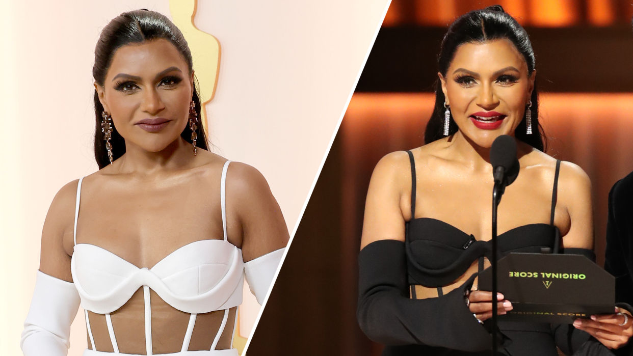 Mindy Kaling wore the same dress in two different colors at the 2023 Oscars. (Photo: Getty Images)