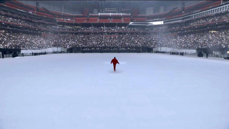 About 42,000 fans came to listen to Kanye West's new album at Mercedes-Benz Stadium in Atlanta on July 22, 2021.