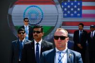 Members of the US Secret Service and Indian Special Protection Group (SPG) stand guard during 'Namaste Trump' rally at Sardar Patel Stadium in Motera, on the outskirts of Ahmedabad, on February 24, 2020. (Photo by Mandel NGAN / AFP) (Photo by MANDEL NGAN/AFP via Getty Images)