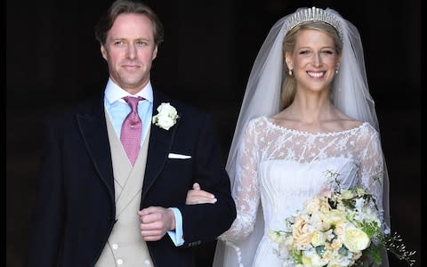 Lady Gabriella Windsor and Thomas Kingston emerging from St George's Chapel - Credit: &nbsp;Andrew Parsons/&nbsp;i-Images Picture Agency