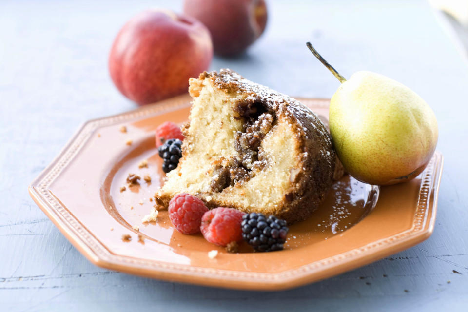 This March 19, 2012, photo shows Elizabeth Karmel's classic sour cream coffee cake in Concord, N.H. (AP Photo/Matthew Mead)