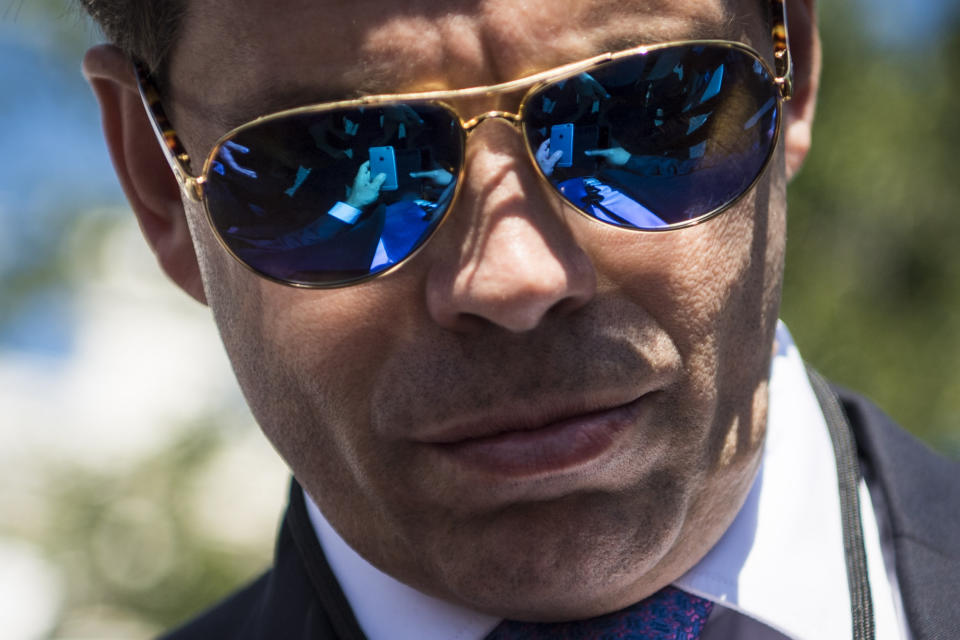 Former White House communications director Anthony Scaramucci talks with reporters and members of the media outside the West Wing at the White House in Washington, D.C. on Tuesday, July 25, 2017. (Photo: The Washington Post via Getty Images)