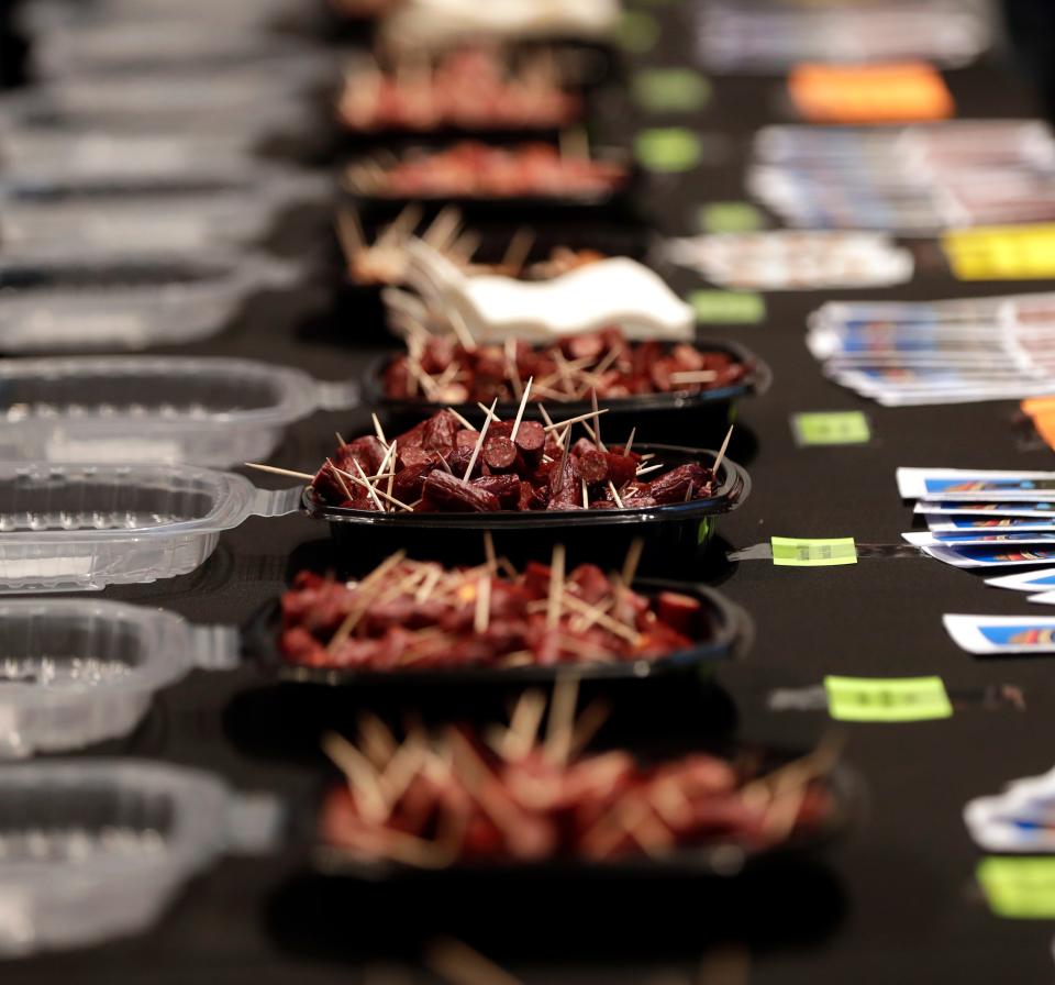 Samples were lined up and ready for tasting at last year's first MeatFest. The event returns to Resch Expo on May 18.