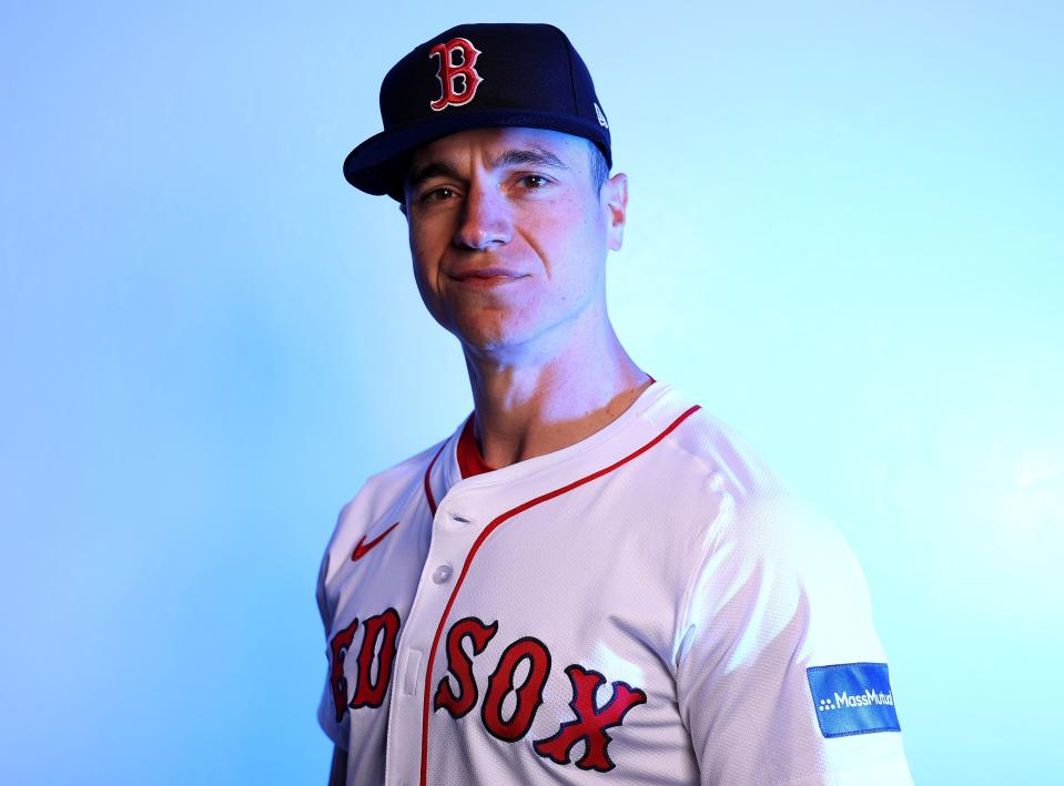 FORT MYERS, FLORIDA - FEBRUARY 20: Tyler O'Neill #17 of the Boston Red Sox poses for a portrait at JetBlue Park at Fenway South on February 20, 2024 in Fort Myers, Florida. (Photo by Elsa/Getty Images)