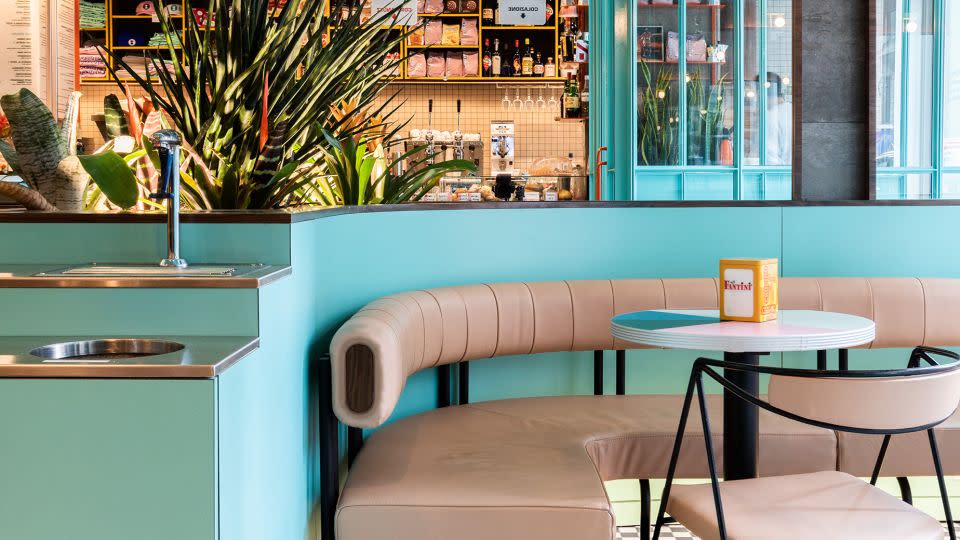 In an increasingly competitive coffee industry, coffee shop owners are putting thoughts into how their spaces are designed. For some that means quirky, bold designs — like Caffettiera in Montreal, Canada, pictured above, a bright space with blue and green hues and faux wooden panels. ‘90s-era books, stickers, toys and photos can be found throughout. - David Dworkind/Caffettiera/Courtesy gestalte