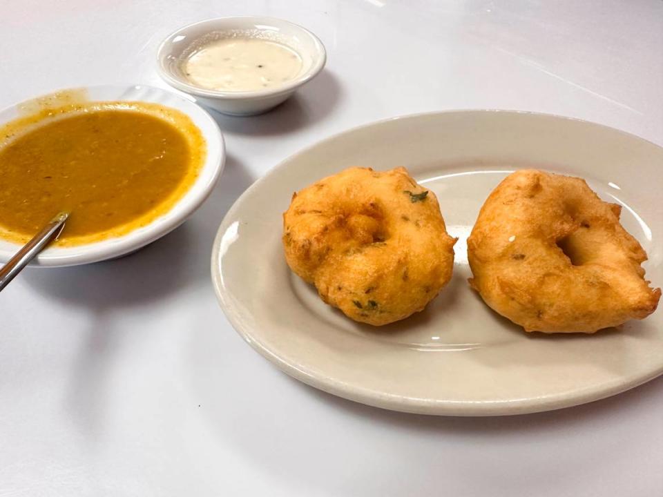 Medhu vada, a doughnut like appetizer made from lentils, at HWY to India in Ocean Springs