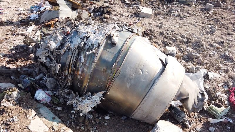 General view of the debris of the Ukraine International Airlines, flight PS752, Boeing 737-800 plane that crashed after take-off from Iran's Imam Khomeini airport, on the outskirts of Tehran