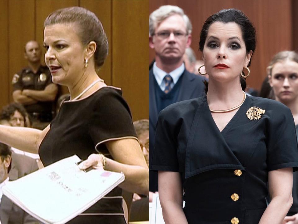 Freda Black in an undated photo, left; Parker Posey as Freda on HBO Max's "The Staircase," right.