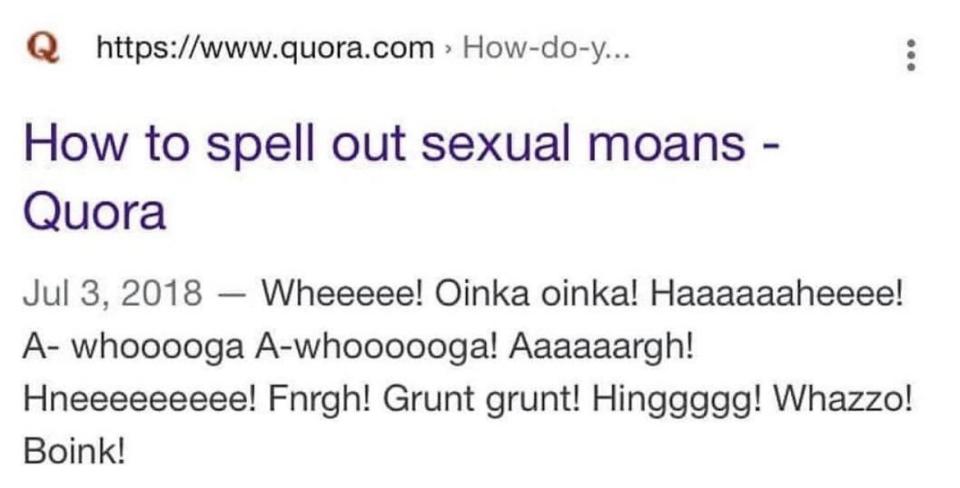 quora post about sexual moans and a bunch of exagerrated answers
