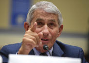Dr. Anthony Fauci, director of the National Institute for Allergy and Infectious Diseases, testifies during a House Subcommittee hearing on the Coronavirus crisis, Friday, July 31, 2020 on Capitol Hill in Washington. (Kevin Dietsch/Pool via AP)