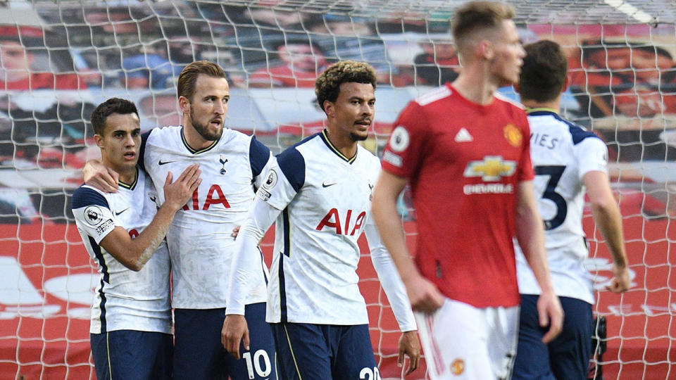 Tottenham players, pictured here celebrating a goal against Manchester United.