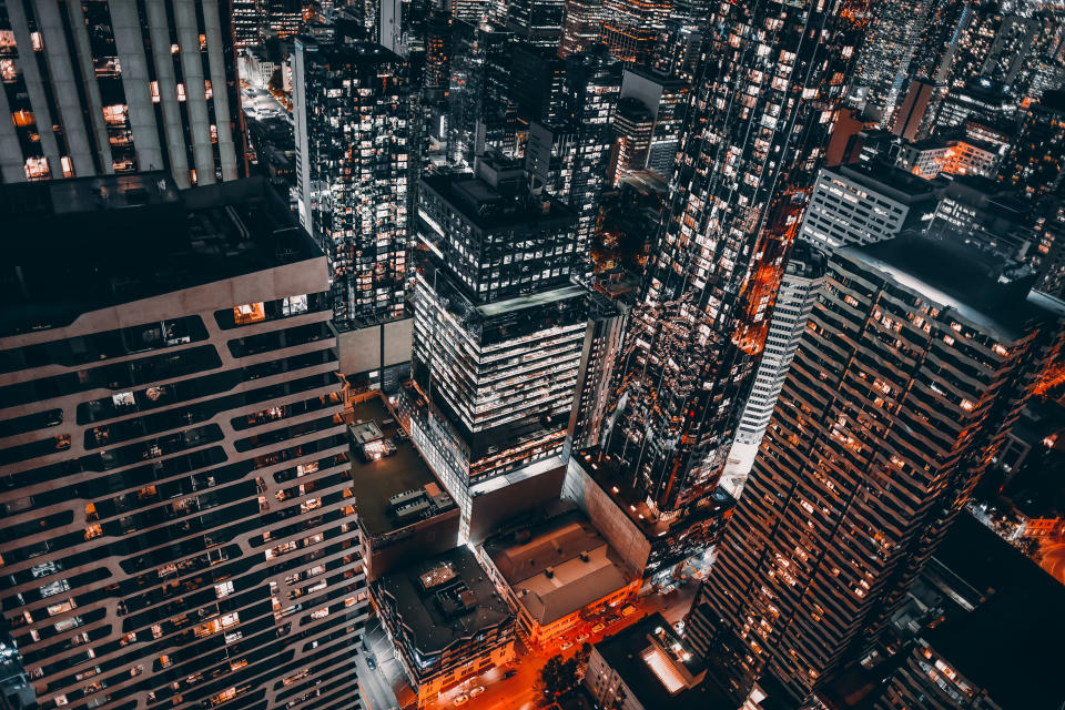 Melbourne city lights from above.