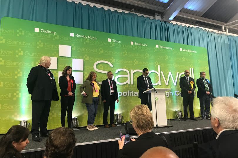 Sarah Coombes (second from left) becomes the new Labour MP for West Bromwich