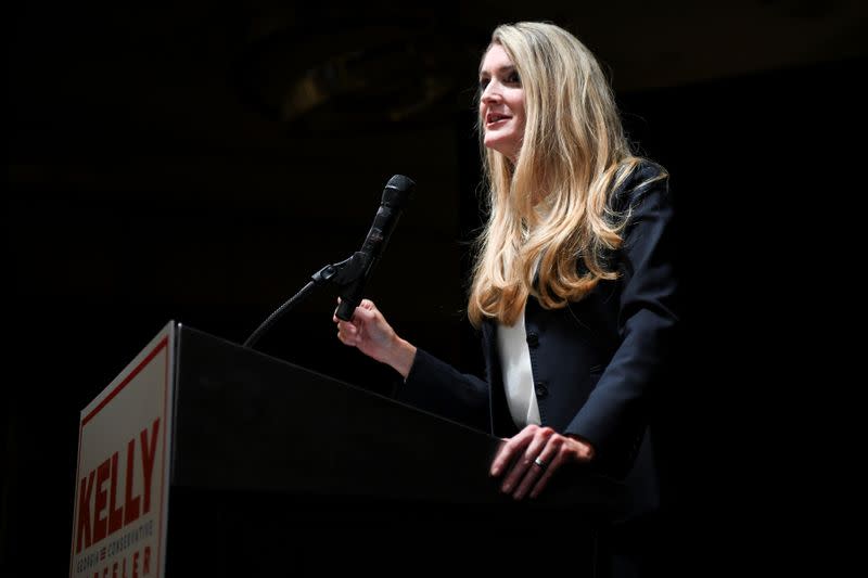 FILE PHOTO: Republican U.S. Senate candidate Kelly Loeffler gives a speech after she enters the runoff against Democratic U.S. Senate candidate Raphael Warnock, in Atlanta, Georgia