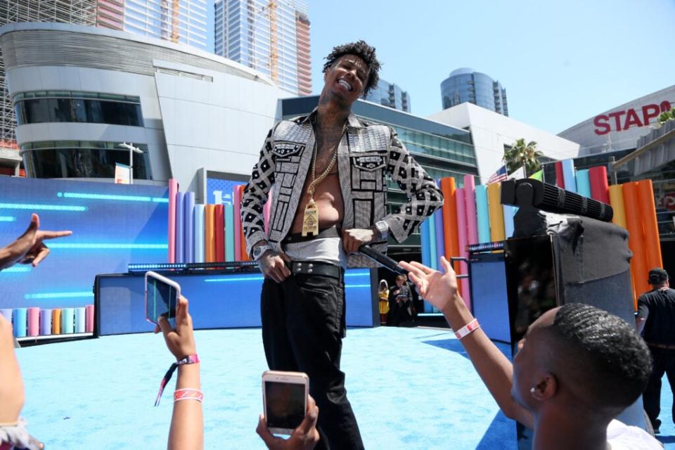 Blueface performs onstage during the Pre Show at the 2019 BET Awards at Microsoft Theater on June 23, 2019 in Los Angeles, California. (Photo by Maury Phillips/Getty Images for BET)